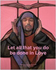 Janet McKenzie, Elijah Hears the Still Small Voice of God©, Let all that you do be done in Love print with text